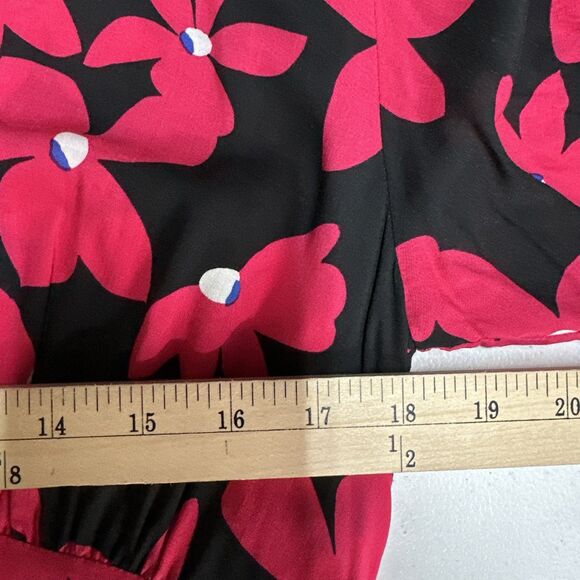 Calvin Klein Dress 12 Black Pink Floral Short Puff Sleeve Ruffle Party Wedding - Picture 10 of 11